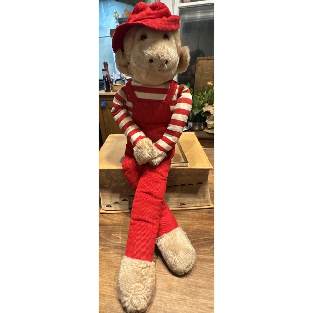 VTG McCrory Red Corduroy Plush Monkey Knee Hugger Commonwealth Toys 23" long
